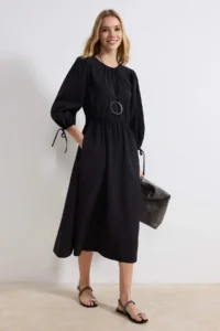 TRENDYOLMİLLA Black Back Binding Detailed Midi Weaving Dress - Image 2