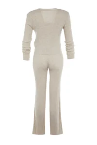 TRENDYOLMİLLA Beige Fitillli Blouse Cardigan Pants Knitwear Top and Bottom Set - Image 6