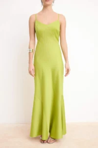 TRENDYOLMİLLA Green Satin Skirt with flywheel Midi Dress - Image 3