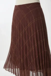 Lovelyİstanbul Patterned Pleated Midi Chiffon Skirt  BROWN KHAKI - Image 3