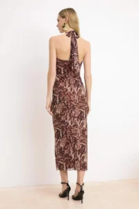 TRENDYOLMİLLA Multicolored animals pattern Accessory Detailed Tulle Maxi Lined Elegant/Evening Dress - Image 5