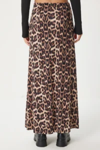 Happiness İstanbul Women's Black Beige Leopard Patterned Long Woven Skirt - Image 9