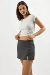 Hiccup Slit Detailed Striped Mini Shorts Skirt - Image 4