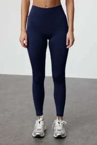 TRENDYOLMİLLA Navy Blue Wide Waist Elastic Extra Shaping Full Size Knitting Sports Leggings - Image 3