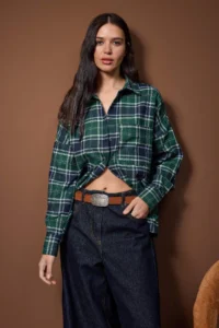 TRENDYOLMİLLA Mavi-Multicolored Flannel Plaid Oversized/Wide Pattern Shirt - Image 2