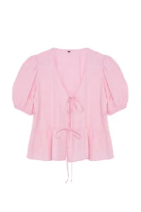 TRENDYOLMİLLA Pink tied up Weaving Shirt - Image 6