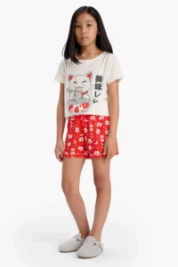 DeFacto 100% Cotton Anime Printed Pajama Set Girls