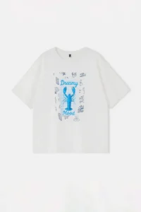 Trendyol Curve Ecru Yengeç Printed Oversized Fit LONG Size Plus Size T-Shirt