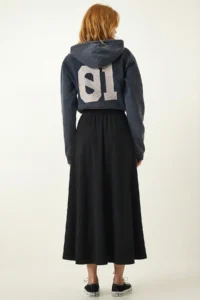 Lovelyİstanbul with pocket flared Knitting Skirt  Black - Image 4