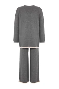 TRENDYOLMİLLA Anthracite Wide Pattern Contrast Colorful Knitwear Top and Bottom Set - Image 7