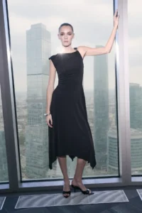 TRENDYOLMİLLA Limited Edition Black Waist Asymmetric Collar with accessories Midi Flexible Knitting Dress - Image 2