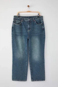 Trendyol Curve Mavi Soluk Efekt Vintage High Waist Wide Leg 100% Cotton Non-Stretch Wide Leg jeans - Image 5
