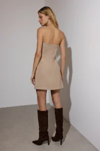 TRENDYOLMİLLA Mink Plain Applique Floral Detailed Weaving Tweed Short Mini Dress - Image 4