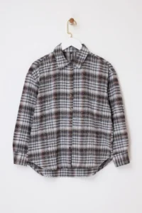 TRENDYOLMİLLA Brown-Multicolored Plaid Stone Printed Wide Pattern Shirt - Image 5