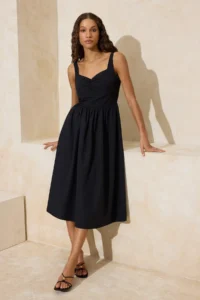 TRENDYOLMİLLA Black Gipelli Midi Poplin Weaving Dress - Image 2