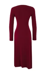 TRENDYOLMİLLA Burgundy Asymmetric Collar Gather detailed Midi bodycon Flexible Knitting Dress - Image 6