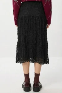 Lovelyİstanbul Lined Summer Midi Lace Skirt  Black - Image 4