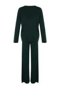 TRENDYOLMİLLA Emerald Green Wide Pattern Basic Corduroy Knitwear Top and Bottom Set - Image 7