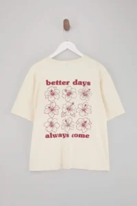 Trendyol Curve Ecru 100% Cotton Oversized/Wide Pattern Front Back Printed Knitting Plus Size T-Shirt - Image 5