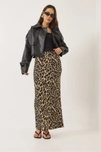 Bianco Lucci Women's Leopard Patterned Long Pencil Skirt with Elastic Waist 0258 - Image 4