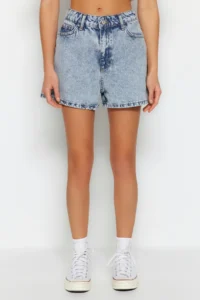 TRENDYOLMiLLA Light Blue High Waist City Size denim Shorts - Image 4