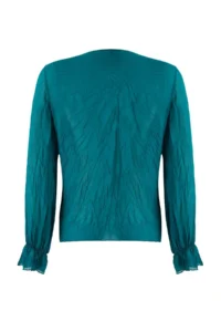 TRENDYOLMİLLA Petrol Blue Blue Blue Wrinkled Siphon Transparent Shirt - Image 7