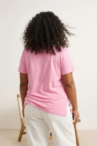 Trendyol Curve Pink relaxed Crew Neck slit 100% Cotton Knitting T-Shirt - Image 6