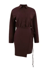 TRENDYOLMİLLA Limited Edition Brown Mini Skirt Detailed Weaving Dress - Image 5
