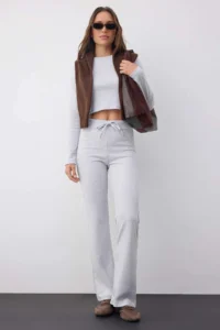 TRENDYOLMİLLA Wardrobe Essentials –Gray Melange slim/Fitting Knitting Top and Bottom Set |