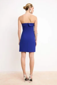 TRENDYOLMİLLA Saks Blue Strapless Fitted Short / Mini Dress - Image 4
