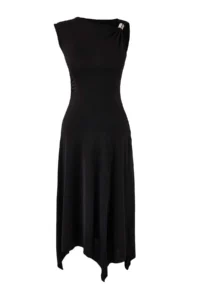 TRENDYOLMİLLA Limited Edition Black Waist Asymmetric Collar with accessories Midi Flexible Knitting Dress - Image 5