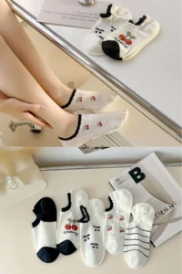 BGK Pack of 5 Cherry Patterned Embossed Invisible Socks