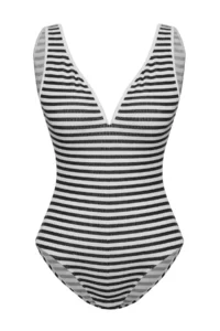 TRENDYOLMİLLA Striped Low-cut back Deep V-neck Covered hipster Swimsuit - Image 5