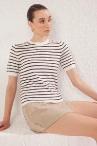 TRENDYOLMİLLA Bonnet Striped Basic Viscose Blended Knitwear Thin Blouse - Image 7