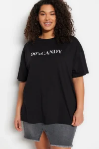 Trendyol Curve Black Wide Pattern Printed Crew Neck 100% Cotton Knitting T-Shirt - Image 2