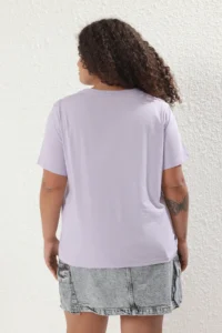 Trendyol Curve Lilac Cocktail Printed Fit Plus Size T-Shirt - Image 4