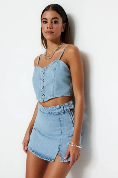 TRENDYOLMiLLA Mavi slit Mini denim Shorts Skirt