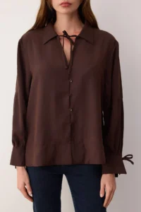 TRENDYOLMİLLA Sustainable Dark Brown Boho Modal Binding Detailed Oversized Modal Shirt - Image 7