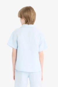 DeFacto Oversize Wide Fit Polo Neck Muslin Short Sleeve Shirt Boy - Image 6
