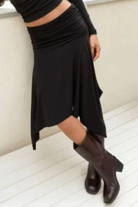 Hiccup Drapeli Normal Waist Asymmetric Flexible Sandy Midi Skirt