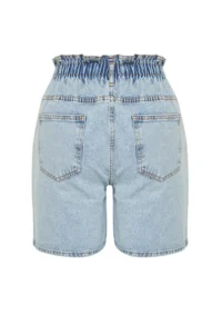 Trendyol Curve Light Blue Elastic High Waist Wide Cut 100% Cotton Plus Size Denim Shorts - Image 8