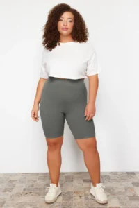 Trendyol Curve Navy Blue-Khaki High Waist 2 Sets Pack Biker/Short Plus Size Leggings - Image 3