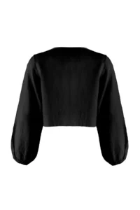 TRENDYOLMİLLA Black Weaving Binding Detailed 100% Linen Beach Crop Shirt - Image 14