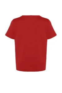 Trendyol Curve Red V-neck Basic 100% Cotton Knitting T-Shirt - Image 7