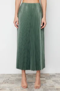 TRENDYOLMİLLA Mint pleated Maxi Flexible Knitting Skirt - Image 4