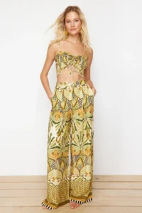 TRENDYOLMiLLA Ethnic Patterned Patterned Weaving Gipelli Strapless Blouse Pants Beach Set - Image 2