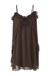 TRENDYOLMİLLA Brown Frilly Mini Weaving Dress - Image 3