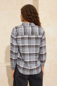 TRENDYOLMİLLA Brown-Multicolored Plaid Stone Printed Wide Pattern Shirt - Image 4