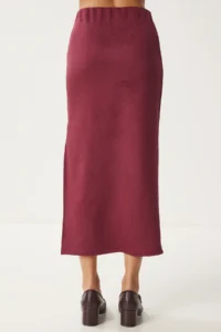Happiness İstanbul Women's Burgundy Slit Long Suede Woven Skirt MC00292 - Image 6