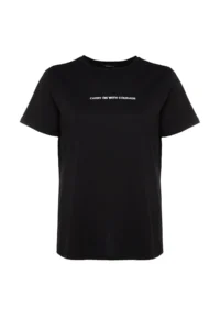 Trendyol Curve Black relaxed Fit Slogan Printed Crew Neck 100% Cotton Knitting Plus Size T-Shirt - Image 6